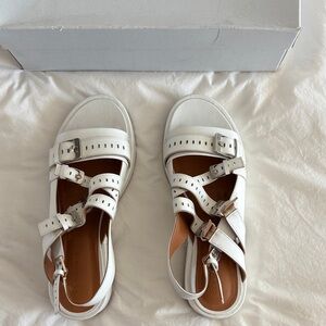 Robert Clergerie White Leather Buckle Sandals